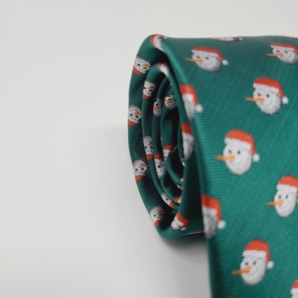 Elegance | Green Snowman With Santa Hat Print Tie - Picture 5 of 14